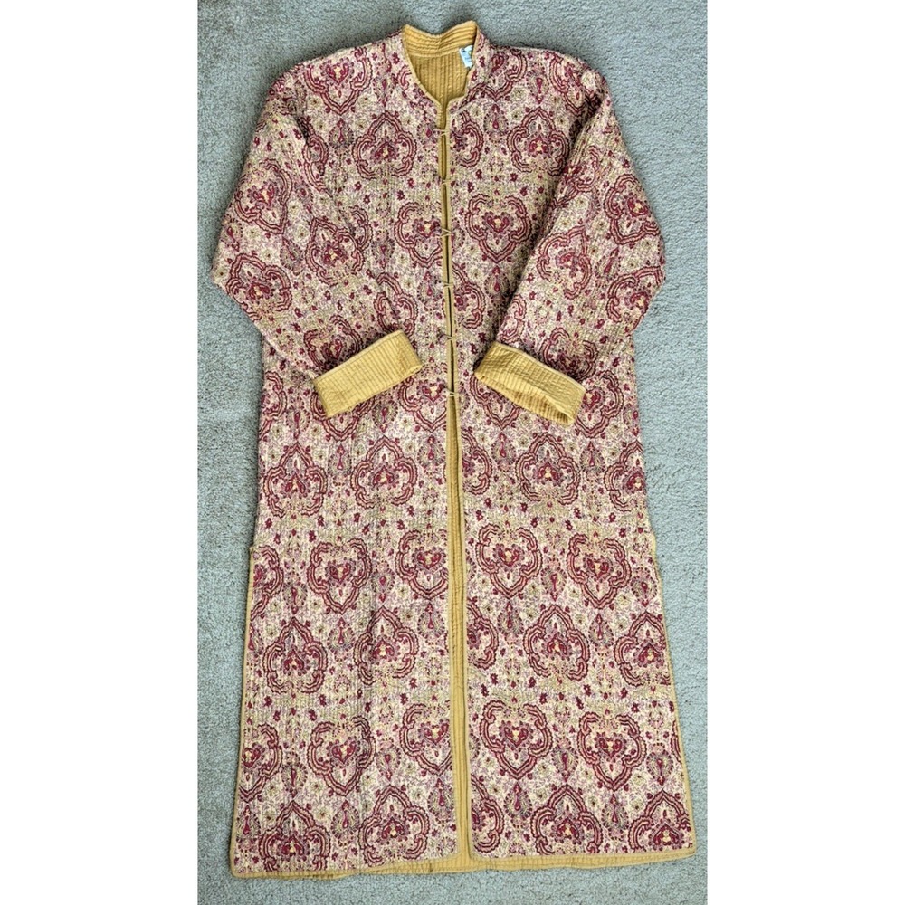 Sam Hilu Smithsonian Institute Silk Quilted Reversible Long Jacket Red Yellow S